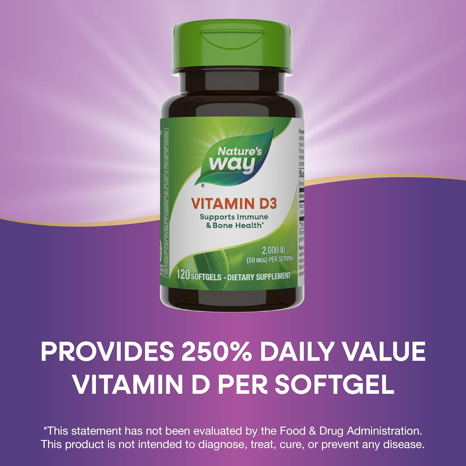Extra Strength Nature's Way Vitamin D3 for Bone Health and Immune Function - 2000 IU (50 mcg) - 120 Softgels