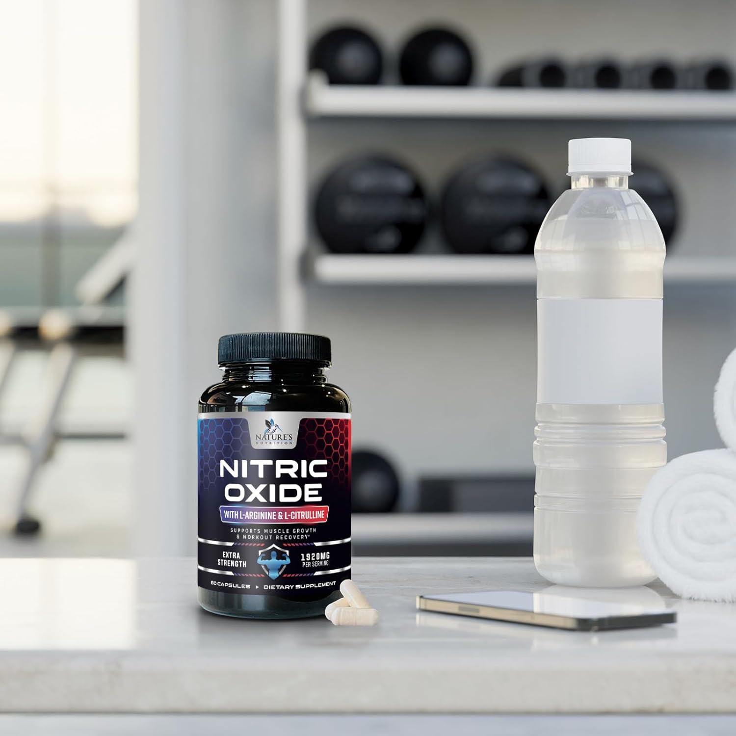 Extra Strength Nitric Oxide Booster with L Arginine - Supports Muscle, Heart Health, Energy - Non-GMO Supplement for Men and Women - 60 Capsules