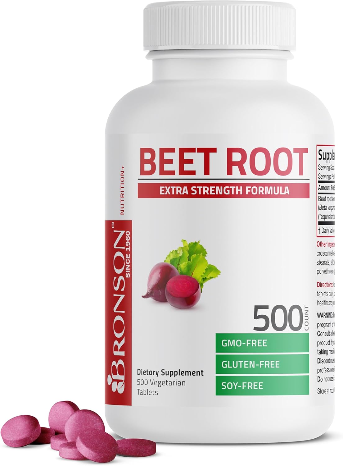 Extra Strength Non-GMO Beet Root Tablets - 500 Vegetarian Capsules by Bronson
