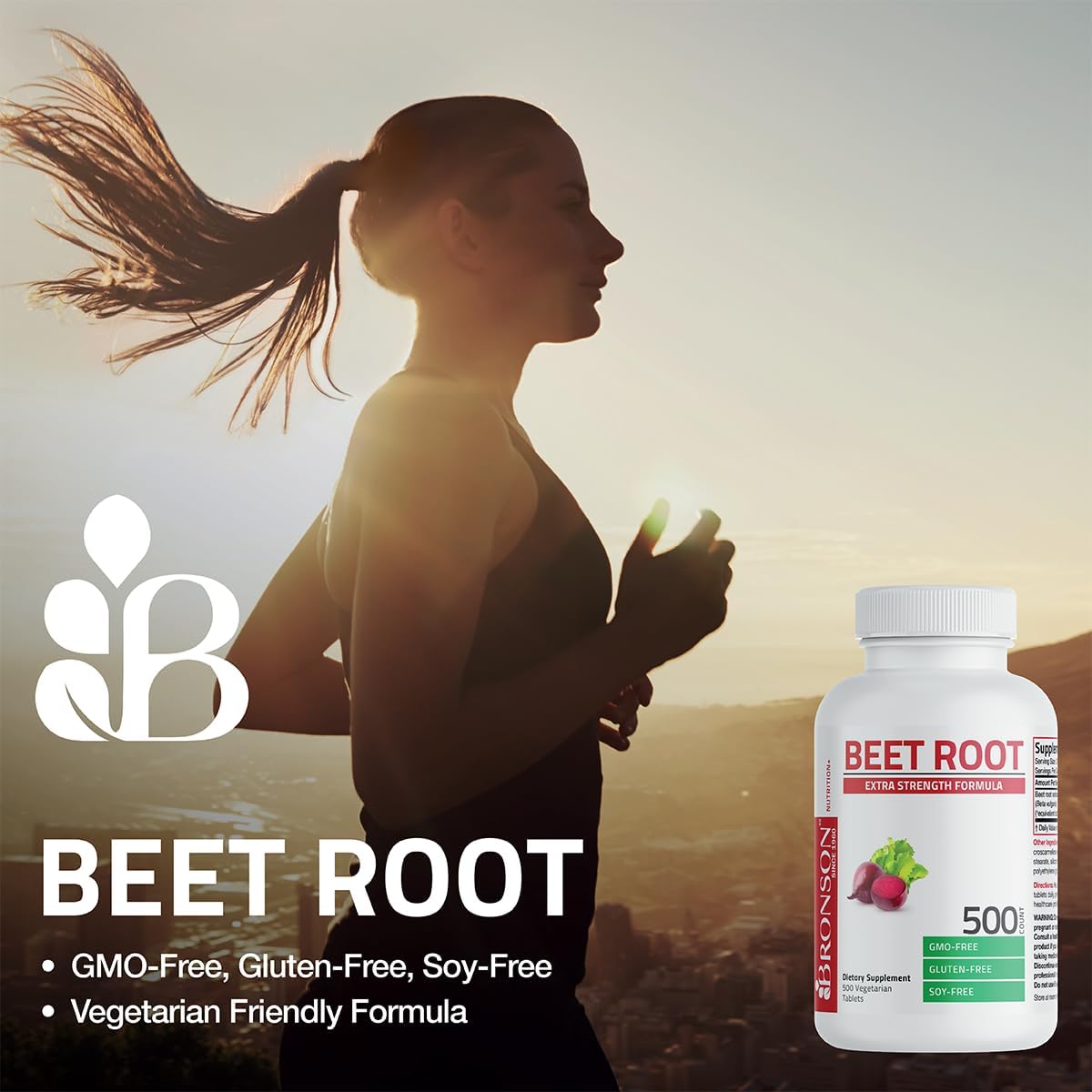 Extra Strength Non-GMO Beet Root Tablets - 500 Vegetarian Capsules by Bronson