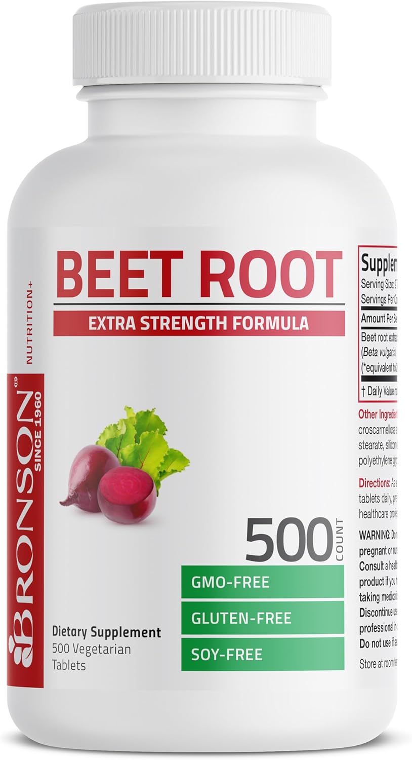 Extra Strength Non-GMO Beet Root Tablets - 500 Vegetarian Capsules by Bronson
