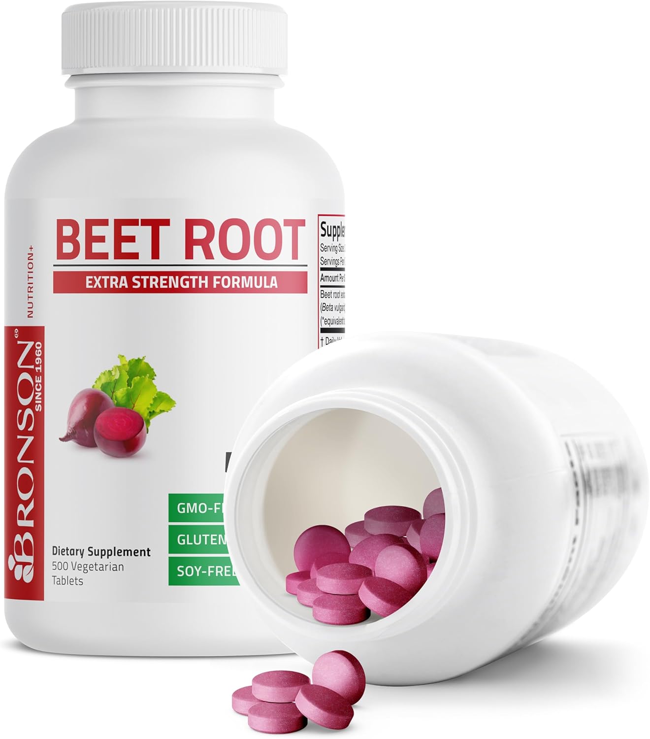 Extra Strength Non-GMO Beet Root Tablets - 500 Vegetarian Capsules by Bronson