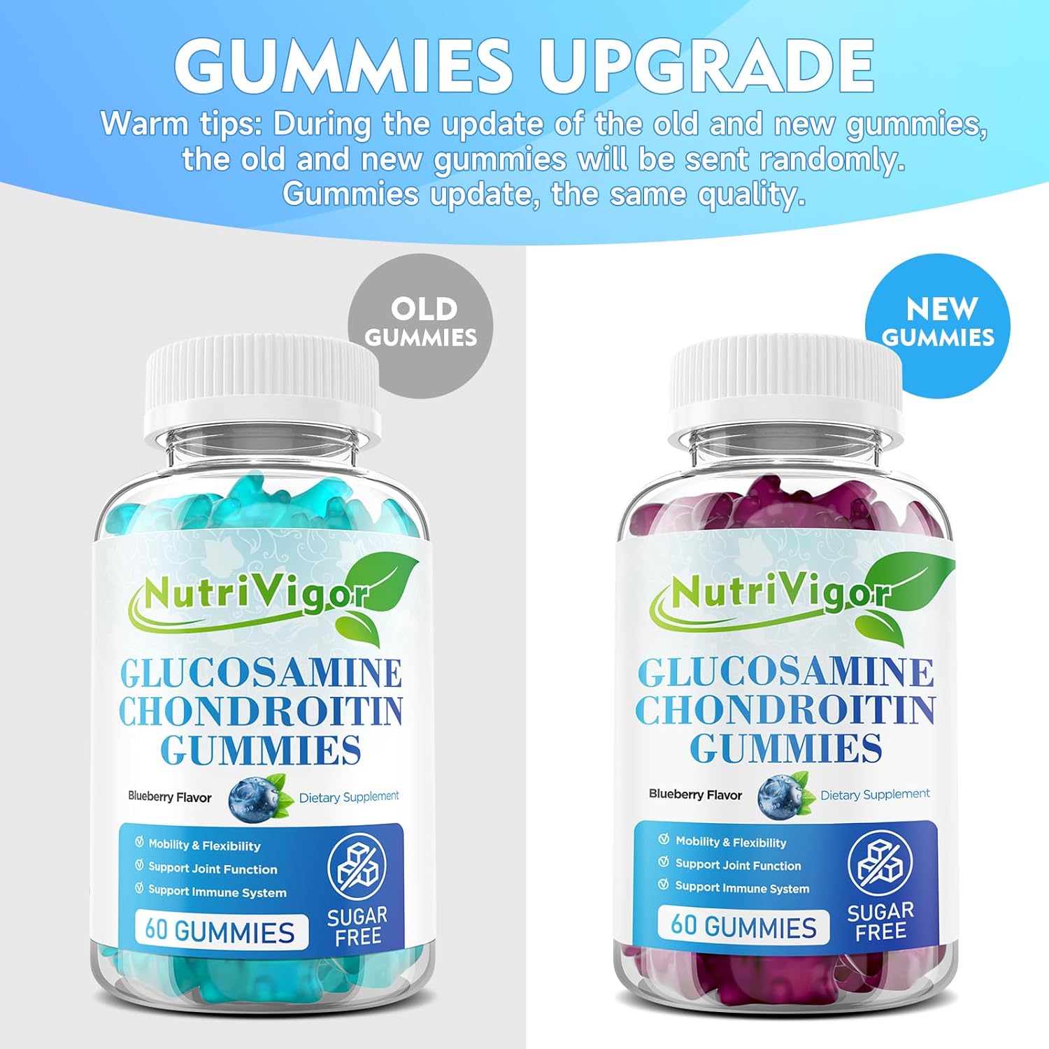 Extra Strength NutriVigor Glucosamine Chondroitin Gummies with MSM & Elderberry for Joint Support - 120 Count, Blueberry Flavor - Men & Women's Supplement
