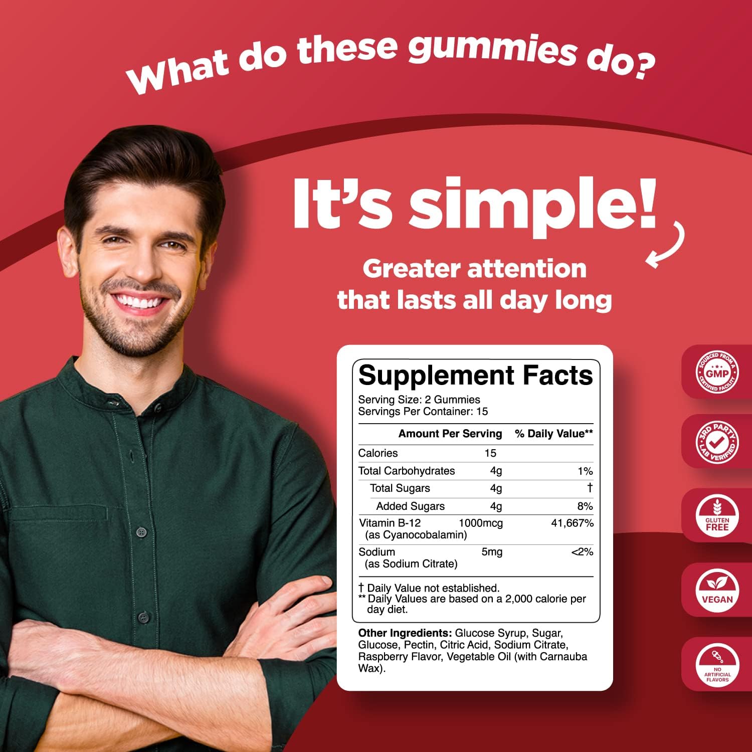 Extra Strength Phytoral Vegan Vitamin B12 Gummies - Daily Energy Support for Women and Men - 1000mcg B12 Per Serving - Raspberry Flavor - Gluten Free