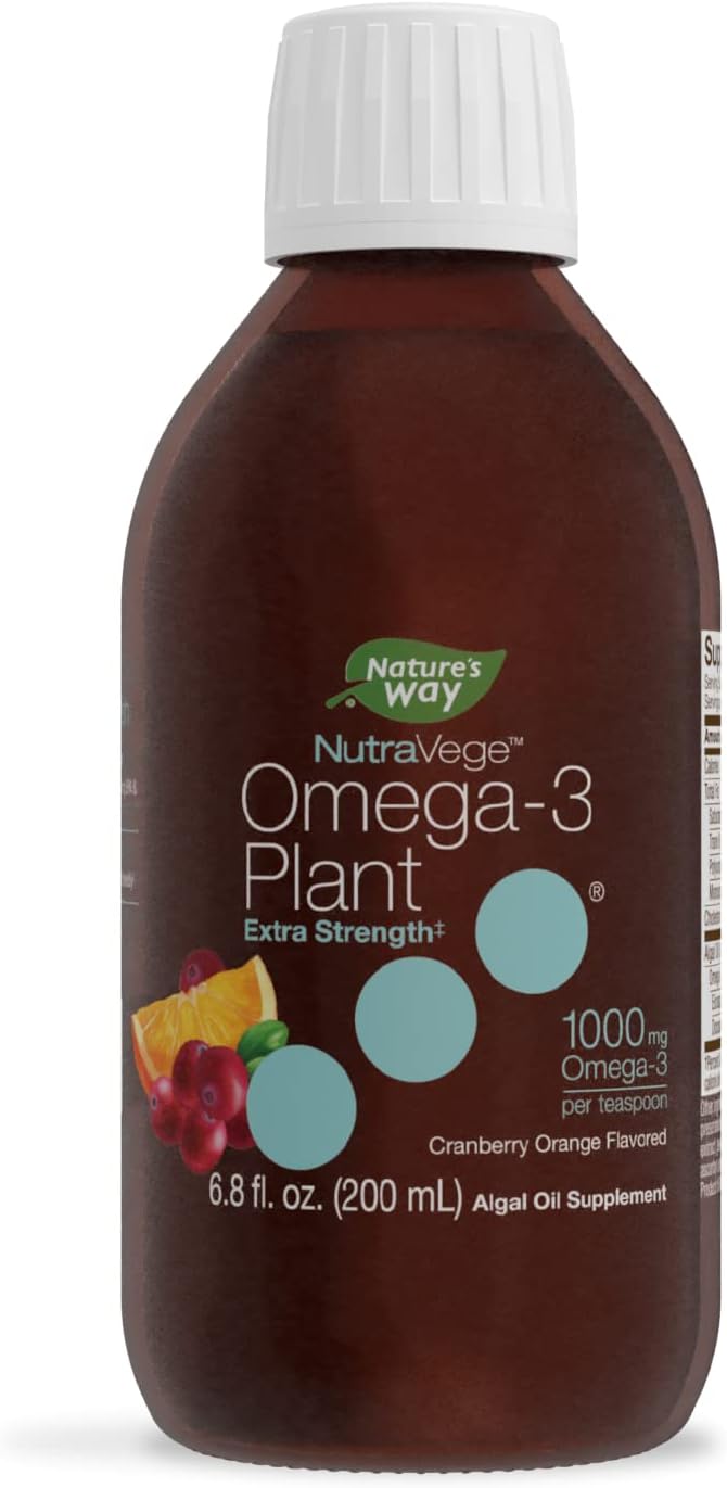 Extra Strength Plant-Based Omega-3 Liquid for Eye, Heart, Brain Health - Cranberry-Orange Flavored, 6.8 oz