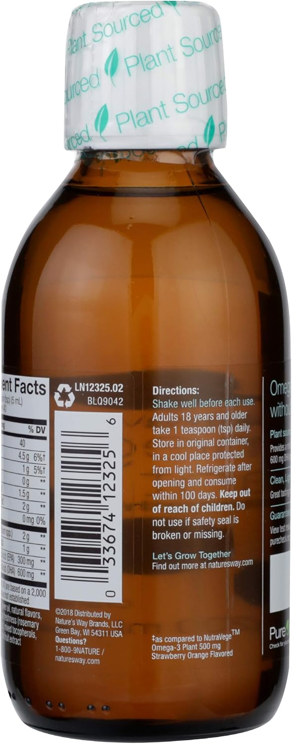 Extra Strength Plant-Based Omega-3 Liquid for Eye, Heart, Brain Health - Cranberry-Orange Flavored, 6.8 oz