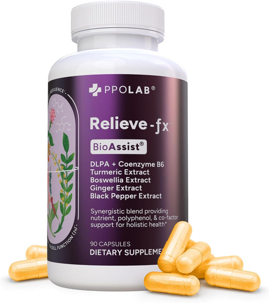 Extra Strength PPO Lab Relieve-fx™ Turmeric Curcumin Supplement for Inflammation, Joint Support, Mood Relief - 90 Vegan Capsules