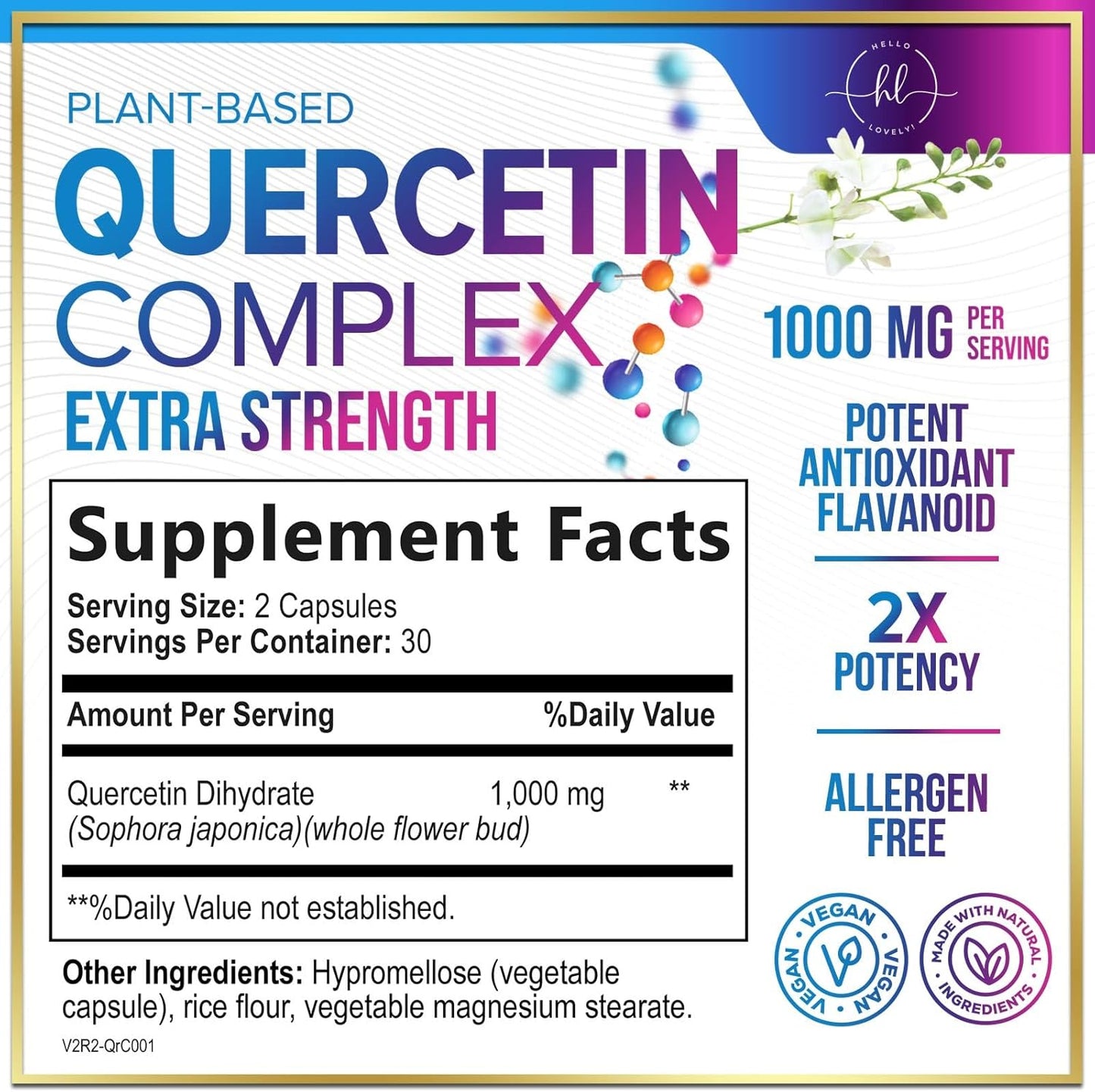 Extra Strength Quercetin 1000mg Capsules - Immune & Heart Health Support - Antioxidant & Respiratory Health - Gluten Free, Non-GMO - 120 Capsules