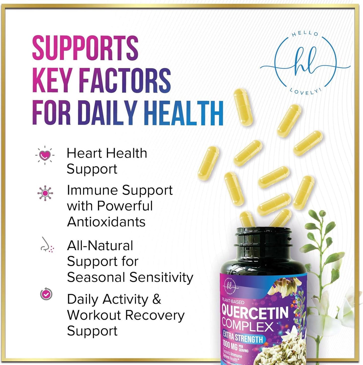 Extra Strength Quercetin 1000mg Capsules - Immune & Heart Health Support - Antioxidant & Respiratory Health - Gluten Free, Non-GMO - 120 Capsules