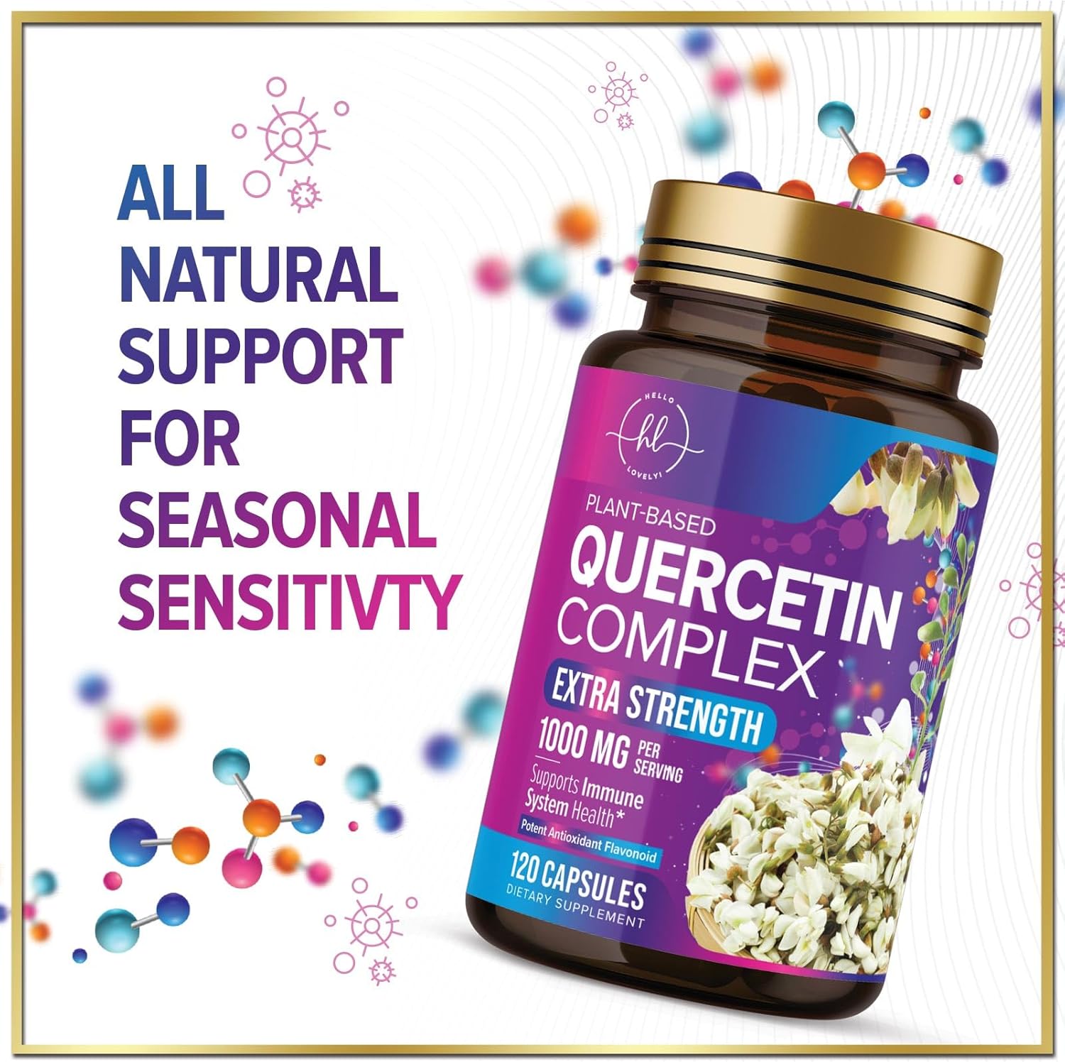 Extra Strength Quercetin 1000mg Capsules - Immune & Heart Health Support - Antioxidant & Respiratory Health - Gluten Free, Non-GMO - 120 Capsules