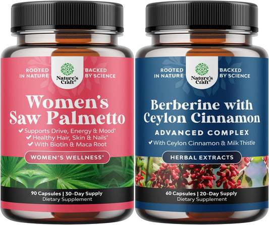 Extra Strength Saw Palmetto & Berberine Complex for Women - DHT Blocker Hair Vitamins with Ceylon Cinnamon