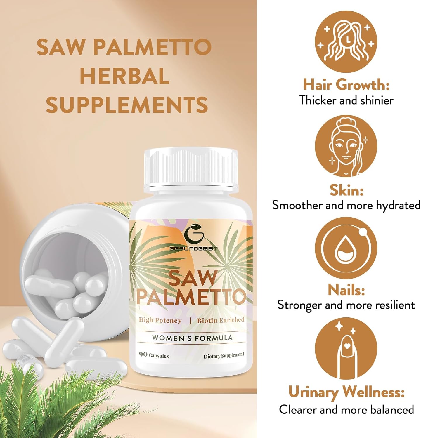 Extra Strength Saw Palmetto for Women - DHT Blocker for Hair Growth, Skin & Nails - 90 Capsules