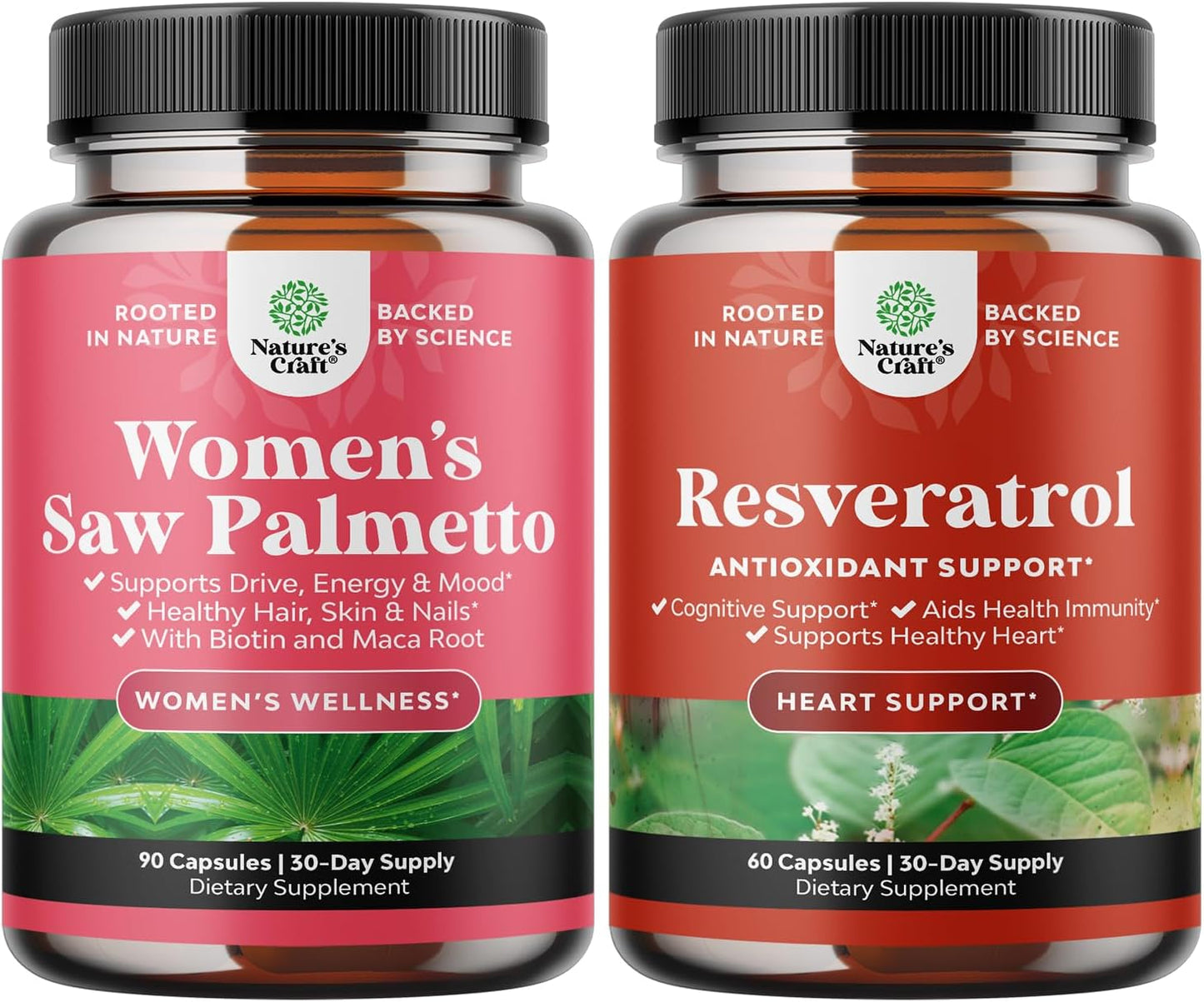 Extra Strength Saw Palmetto & Resveratrol Bundle for Hair Loss & Brain Health - DHT Blocker & Immune Support for Women & Youth