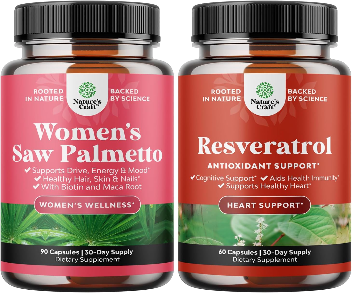 Extra Strength Saw Palmetto & Resveratrol Bundle for Hair Loss & Brain Health - DHT Blocker & Immune Support for Women & Youth