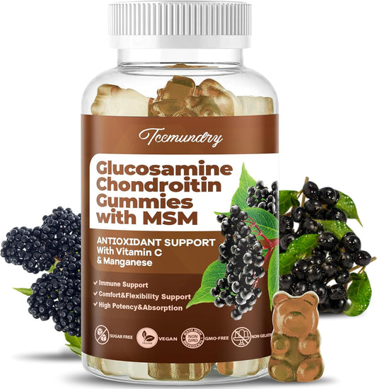 Extra Strength Sugar Free Glucosamine Chondroitin Gummies with Vitamin C - 1500mg Immune Support for Adults, Men & Women - 60 Count