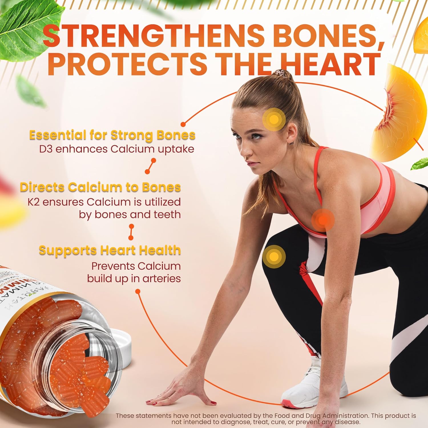 Extra Strength Sugar-Free Vitamin D3 K2 & Zinc Gummies for Immune, Bone, Heart, and Skin Health - 60 Gummy Vitamins