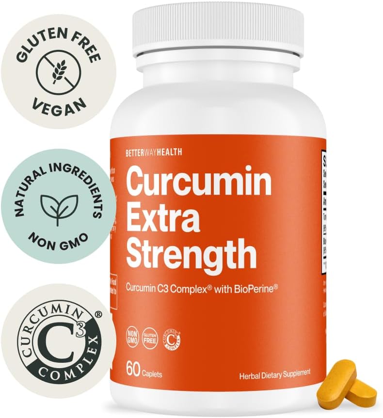 Extra Strength Turmeric Curcumin C3 Complex with BioPerine - 1000mg 60 Caplets by Better Way Health