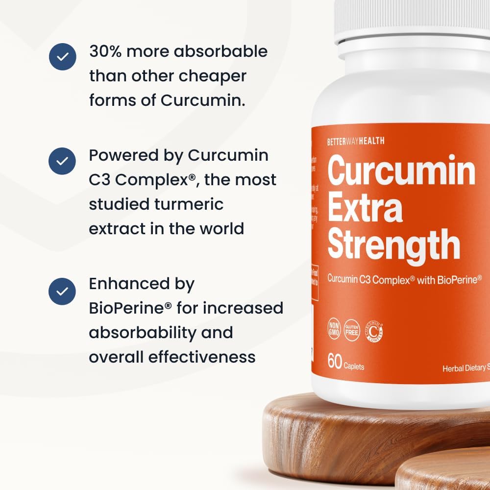 Extra Strength Turmeric Curcumin C3 Complex with BioPerine - 1000mg 60 Caplets by Better Way Health
