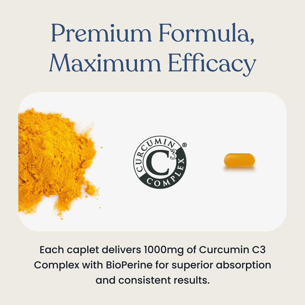 Extra Strength Turmeric Curcumin C3 Complex with BioPerine - 1000mg 60 Caplets by Better Way Health