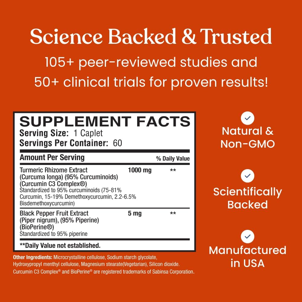 Extra Strength Turmeric Curcumin C3 Complex with BioPerine - 1000mg 60 Caplets by Better Way Health