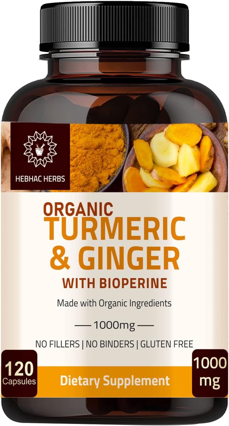 Extra Strength Turmeric Ginger with Black Pepper Capsules - 1000 mg, 95% Curcuminoids, Joint Support, Non-GMO - 120 Capsules