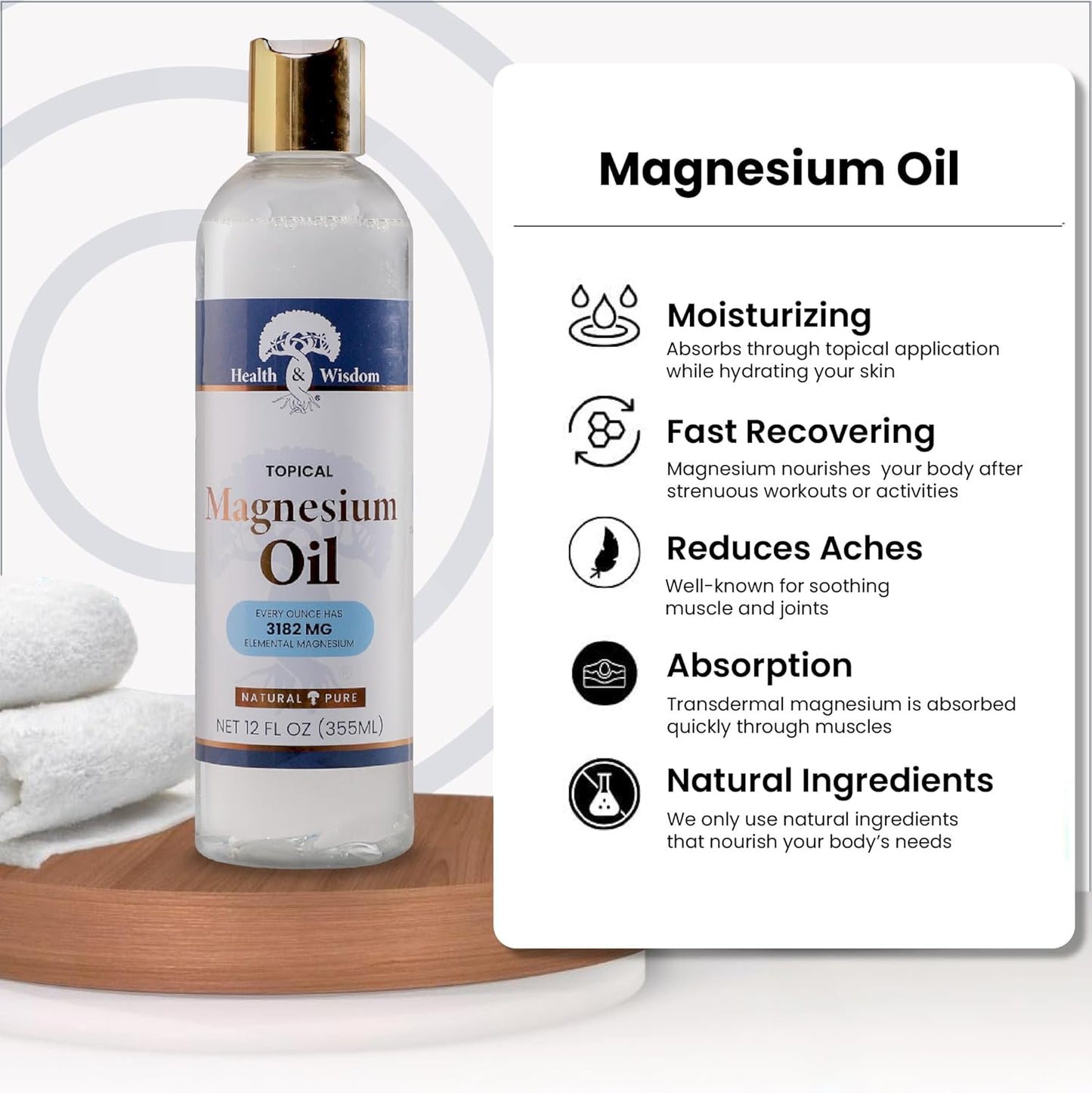 Extra Strength USP Grade Topical Magnesium Oil Spray for High Absorption - Pure Transdermal Massage Oil for Feet Soak & Bath - 12 Fl Oz
