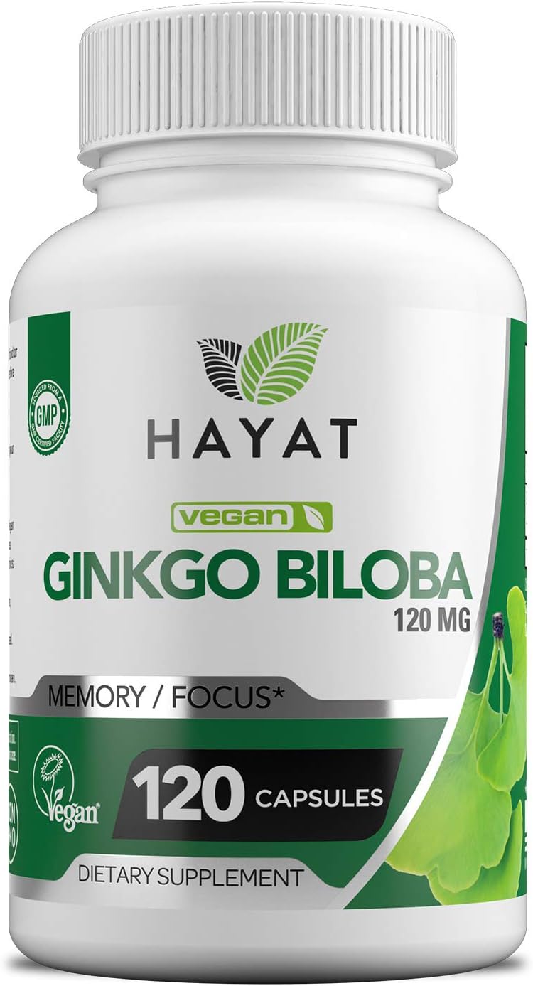 Extra Strength Vegan Ginkgo Biloba Vitamins - 500 MG per Serving, Brain Function & Memory Support - 120 Capsules, Halal Certified, Made in USA