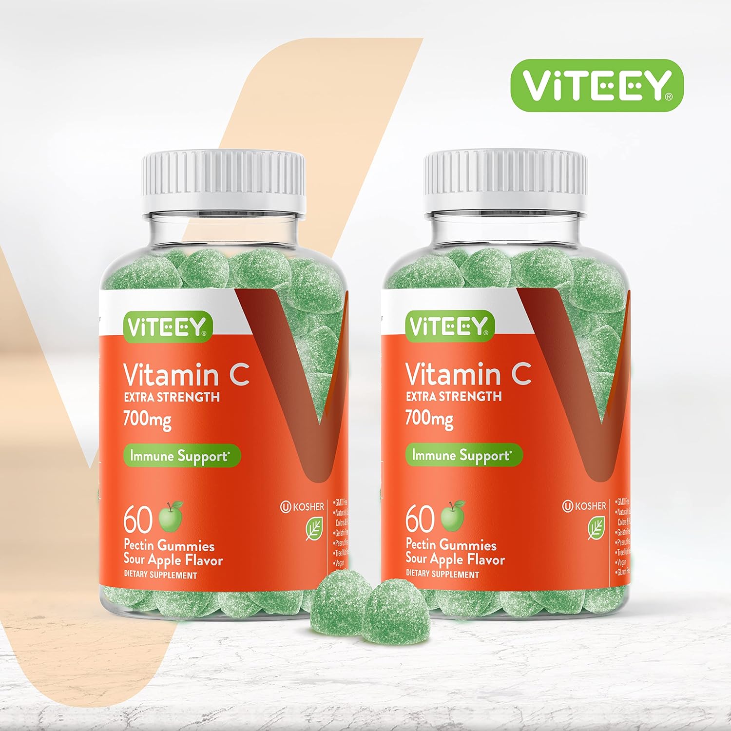 Extra Strength Vegan Vitamin C Gummies for Adults & Teens - Immune Support Booster - 700mg - Sour Apple Flavored - 120 Count