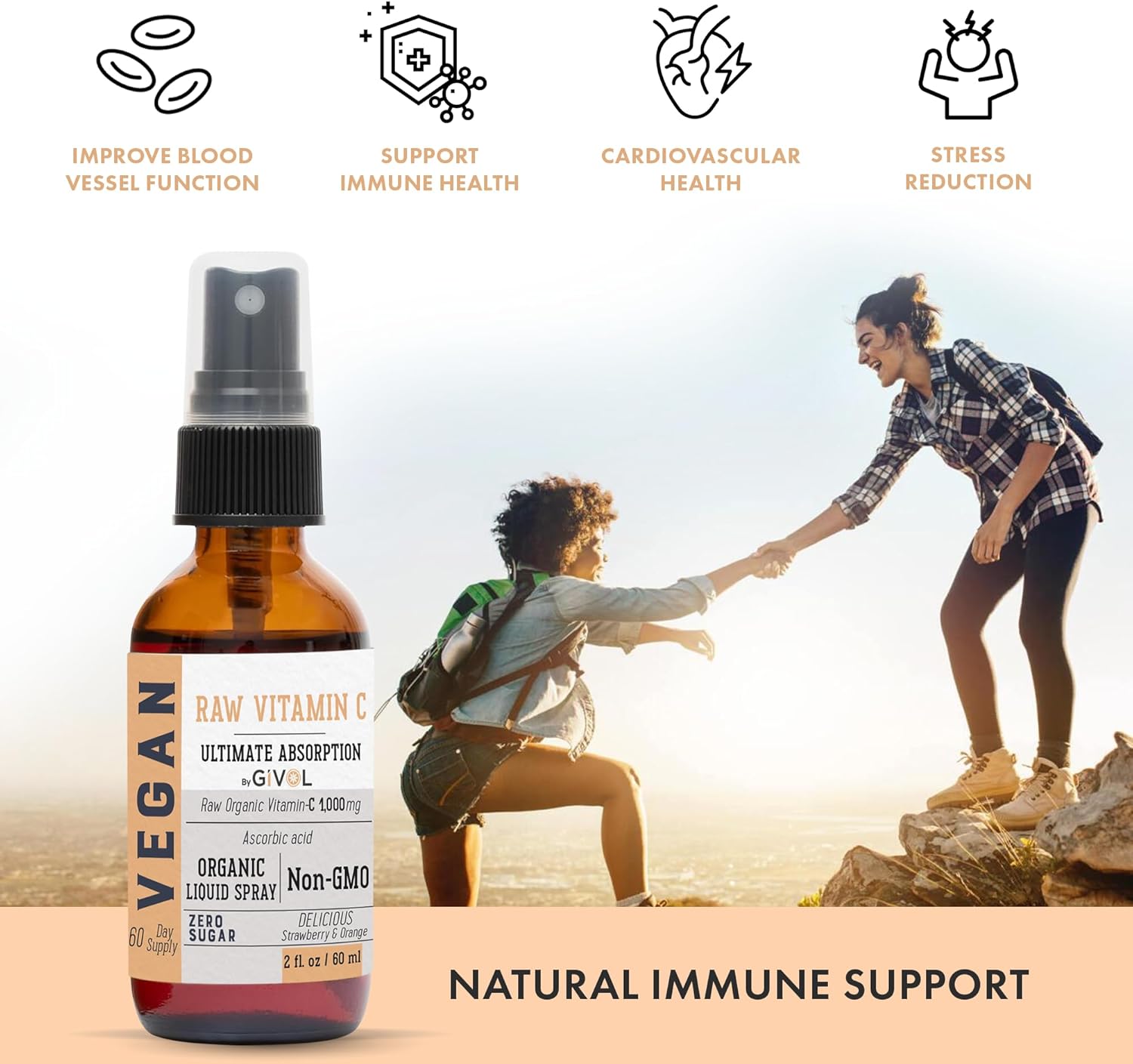 Extra Strength Vitamin C Spray with Lemon, Orange, Strawberry Extracts - 2oz (60ml) - 60 Day Supply