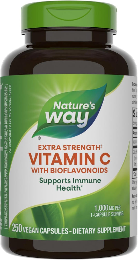 Extra Strength Vitamin C with Bioflavonoids - 1,000 mg per Serving - Immune Health Support - Citrus Bioflavonoids - 250 Capsules
