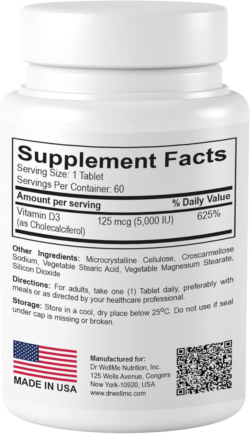 Extra Strength Vitamin D3-5000 IU Supplement for Bone, Muscle & Immune Support - 60 Tablets, 2 Month Supply - Easy-to-Swallow