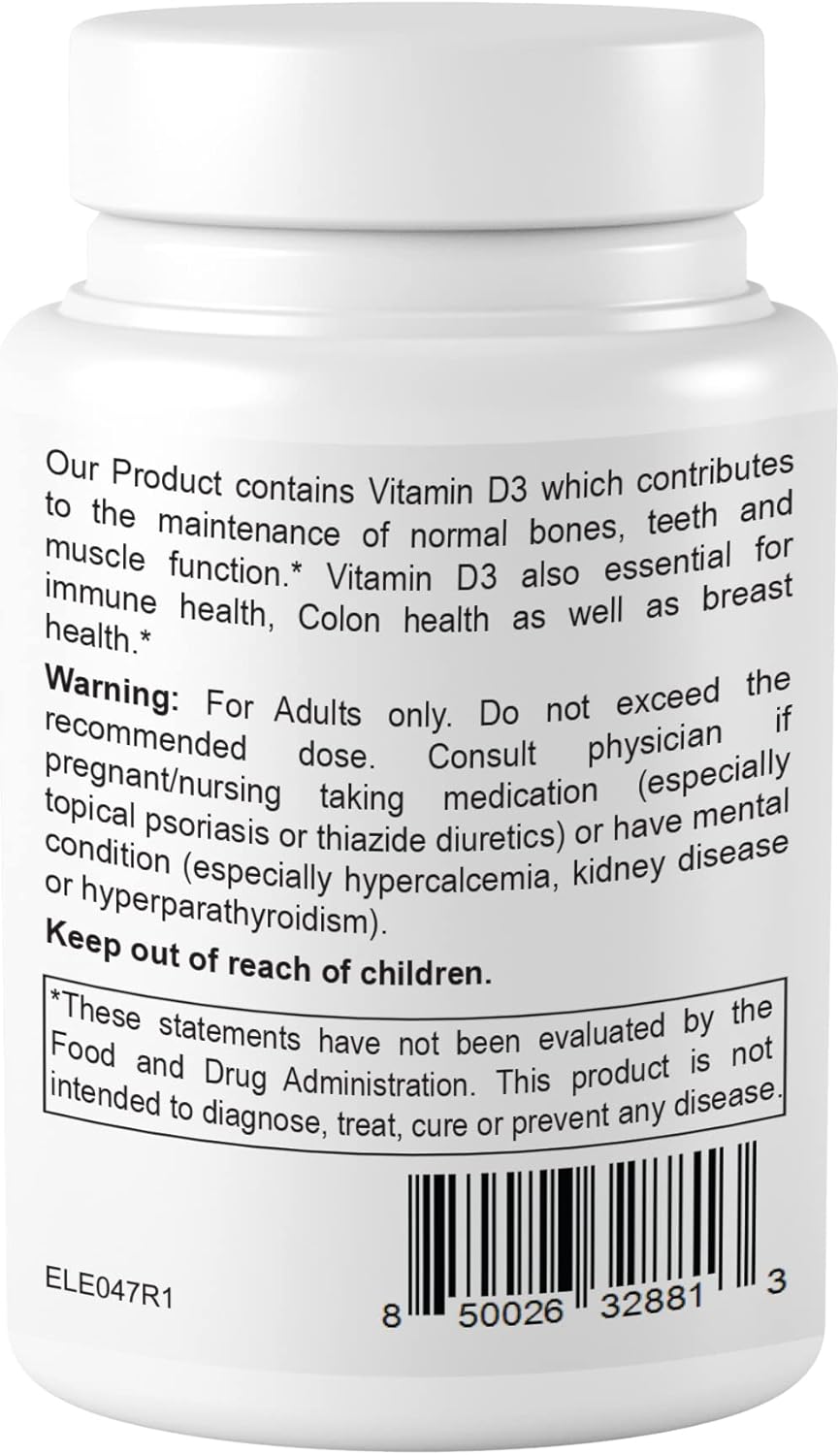 Extra Strength Vitamin D3-5000 IU Supplement for Bone, Muscle & Immune Support - 60 Tablets, 2 Month Supply - Easy-to-Swallow