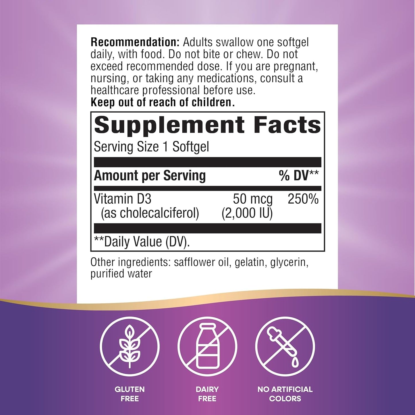 Extra Strength Vitamin D3 Supplement - 50 mcg Cholecalciferol for Bone Health & Immune Support - 240 Softgels - Gluten Free