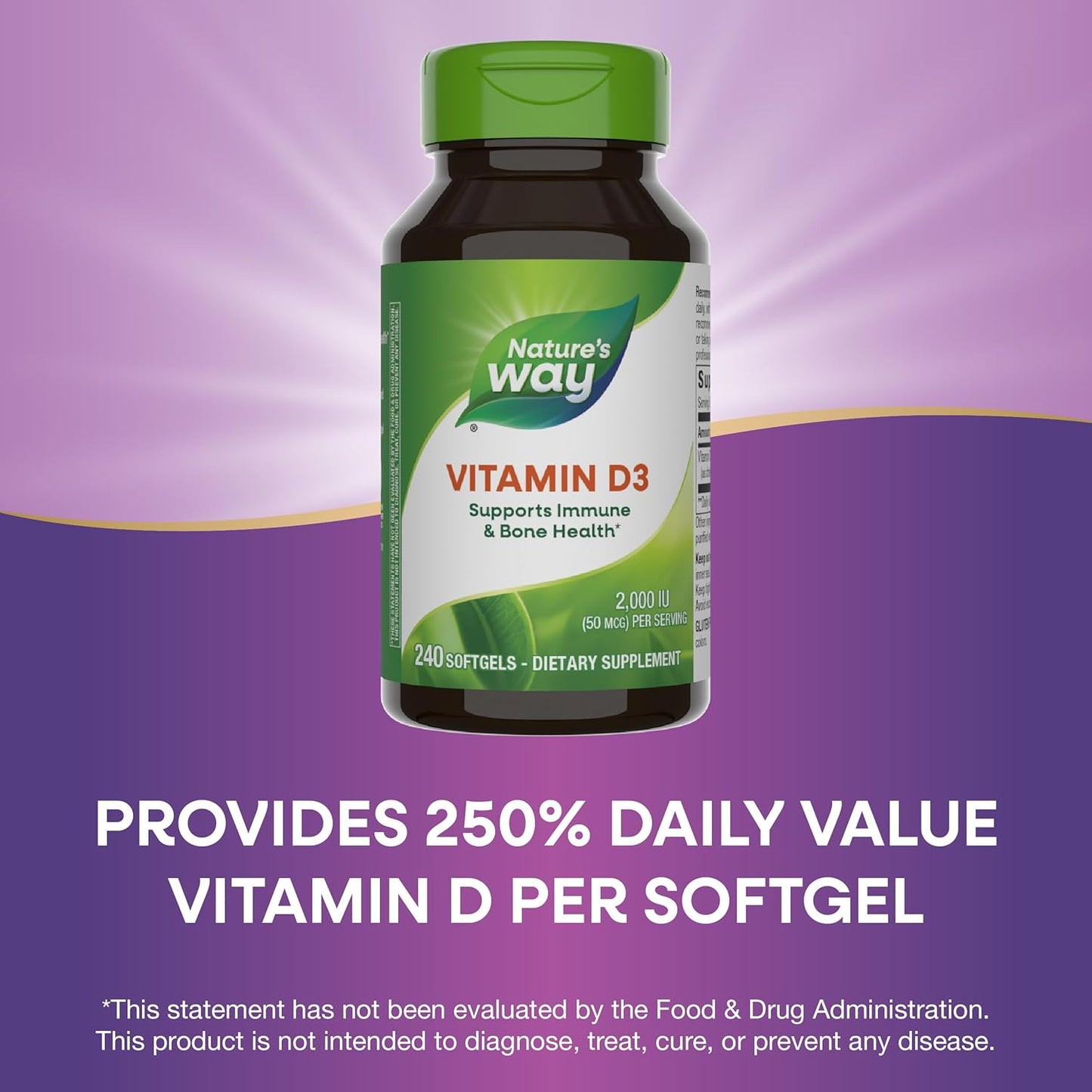 Extra Strength Vitamin D3 Supplement - 50 mcg Cholecalciferol for Bone Health & Immune Support - 240 Softgels - Gluten Free
