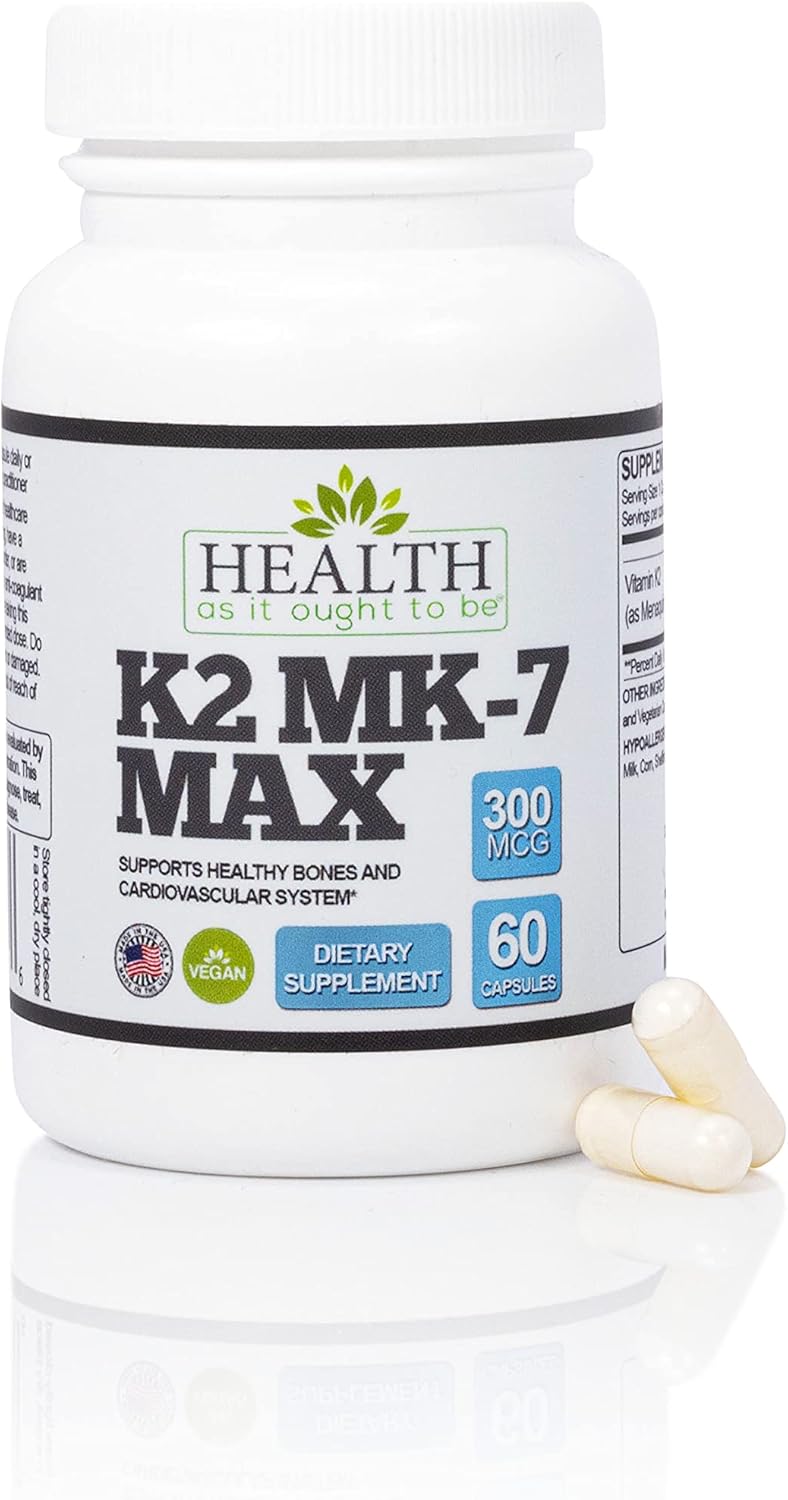 Extra Strength Vitamin K2 MK7 Supplement - 300mcg, Soy Free, High Bioavailability, 60 Capsules