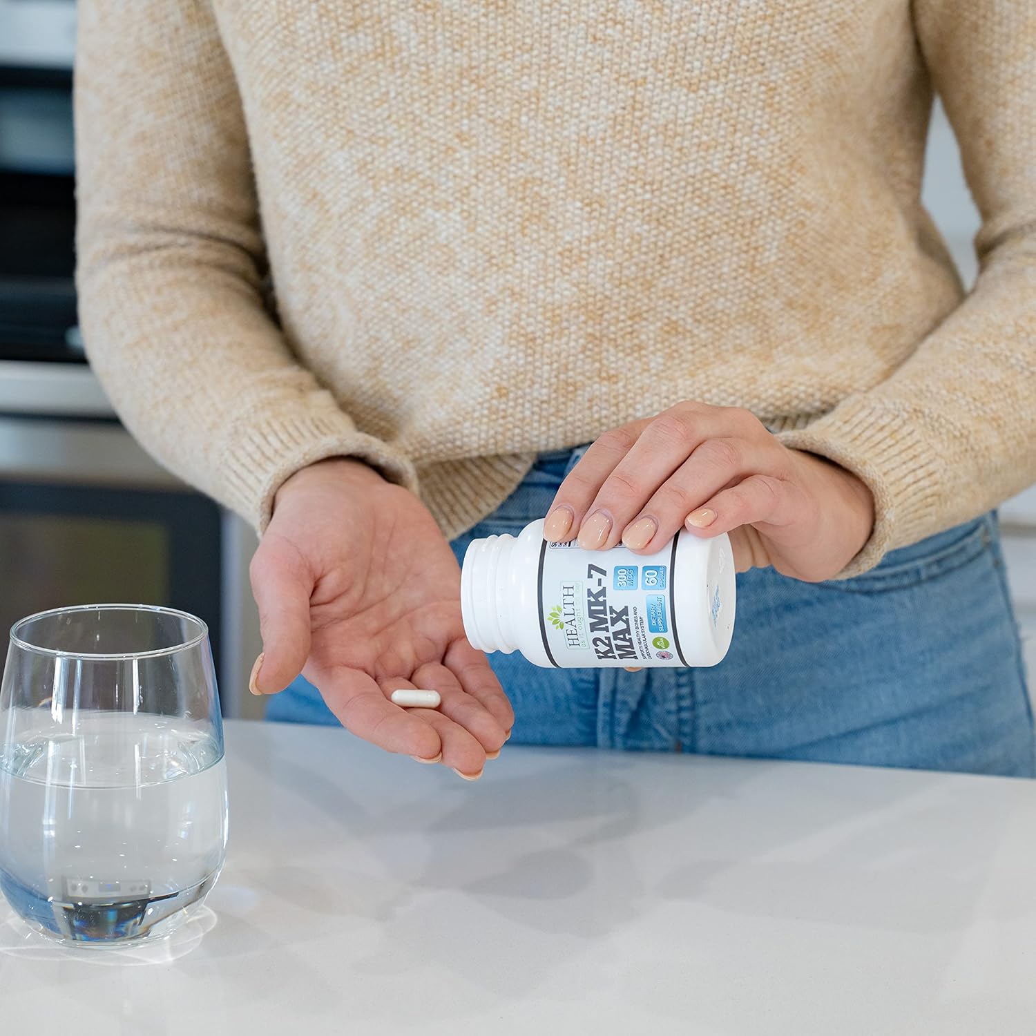 Extra Strength Vitamin K2 MK7 Supplement - 300mcg, Soy Free, High Bioavailability, 60 Capsules