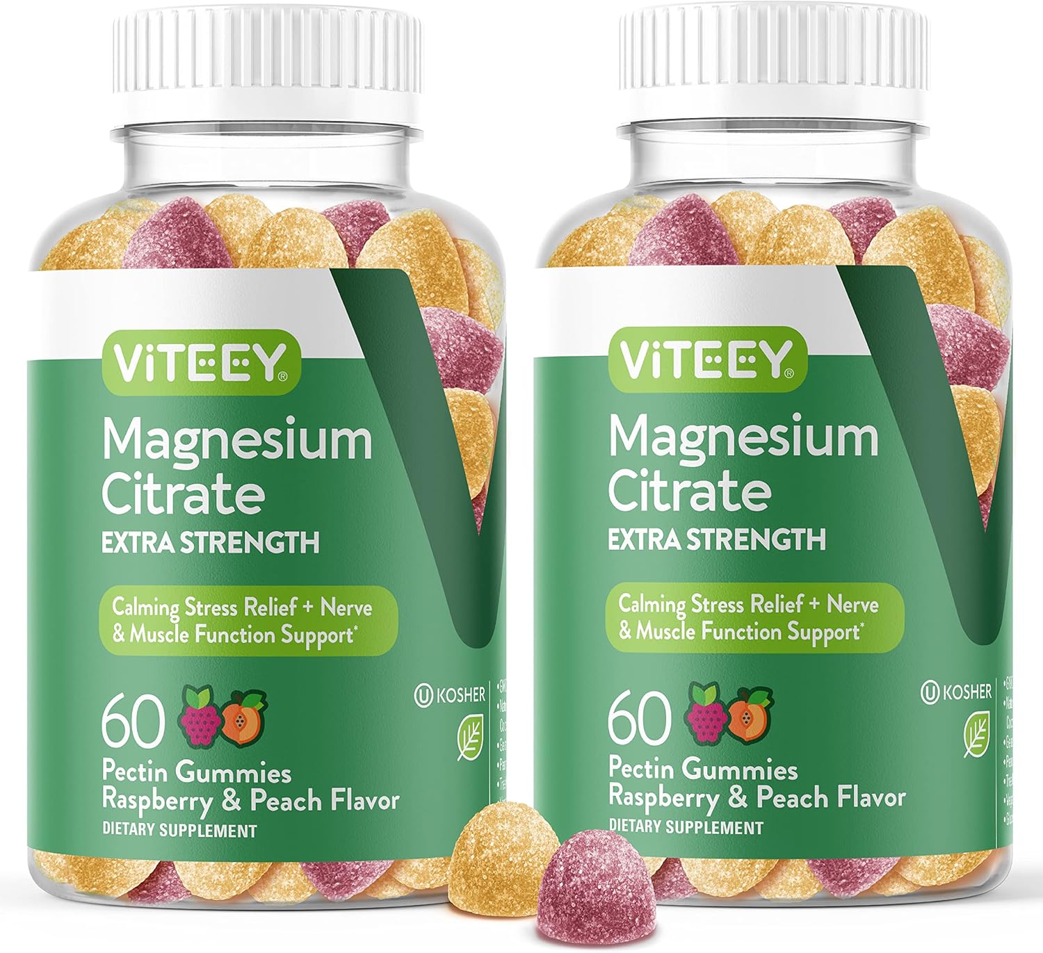 Extra Strength Viteey Magnesium Citrate Gummies - 170mg for Adults & Teens - Vegan, Gelatin Free, Raspberry & Peach Flavored - Supports Calm Mood, Relaxation, Muscle Function