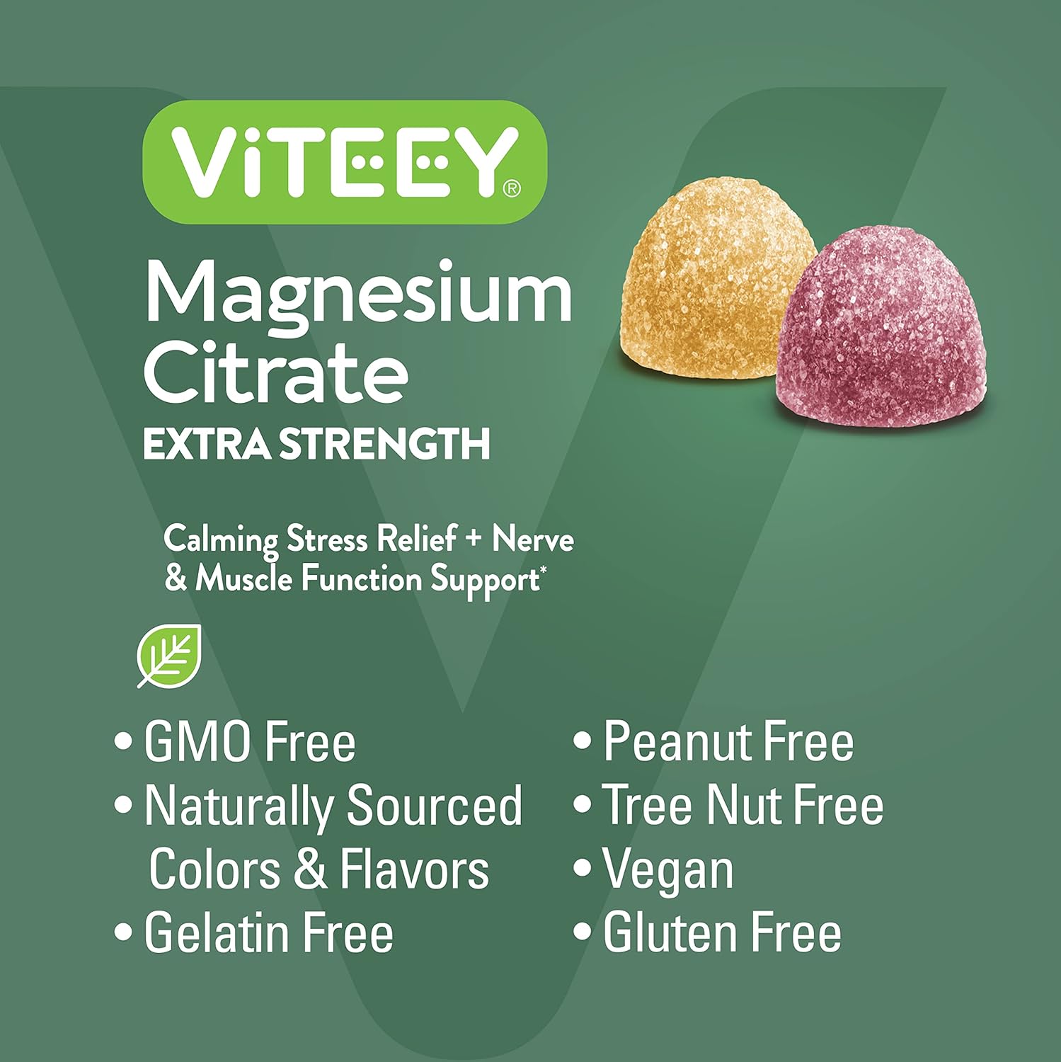 Extra Strength Viteey Magnesium Citrate Gummies - 170mg for Adults & Teens - Vegan, Gelatin Free, Raspberry & Peach Flavored - Supports Calm Mood, Relaxation, Muscle Function
