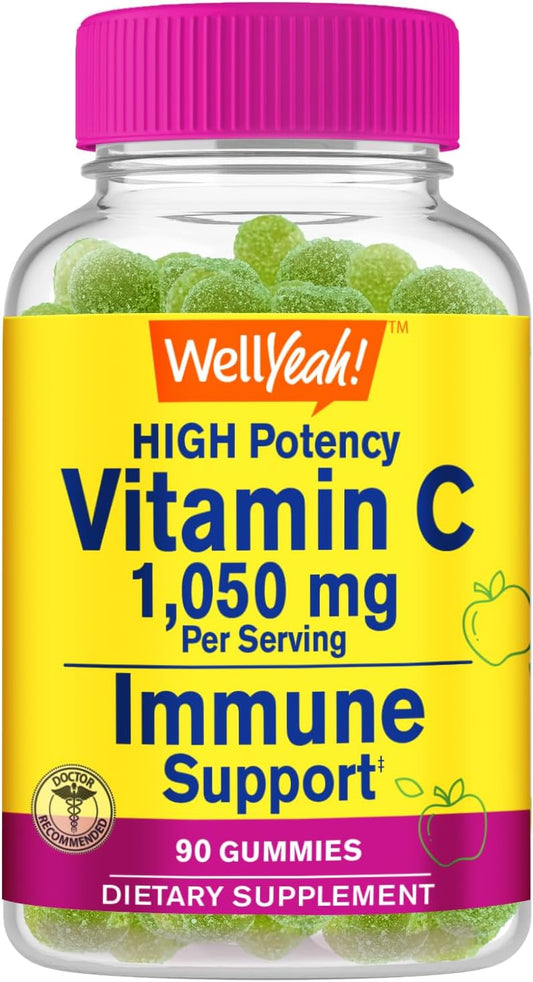Extra Strength WellYeah Vitamin C 1050 mg Gummies for Immune Support - Natural Flavors, Antioxidant - Vegetarian, Non-GMO, Gluten Free - 30 Servings