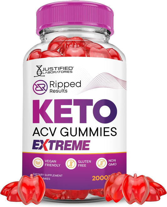Extreme 2000MG Apple Cider Vinegar Gummies with Pomegranate and Beet Juice - Vegan Non GMO - 60 Count