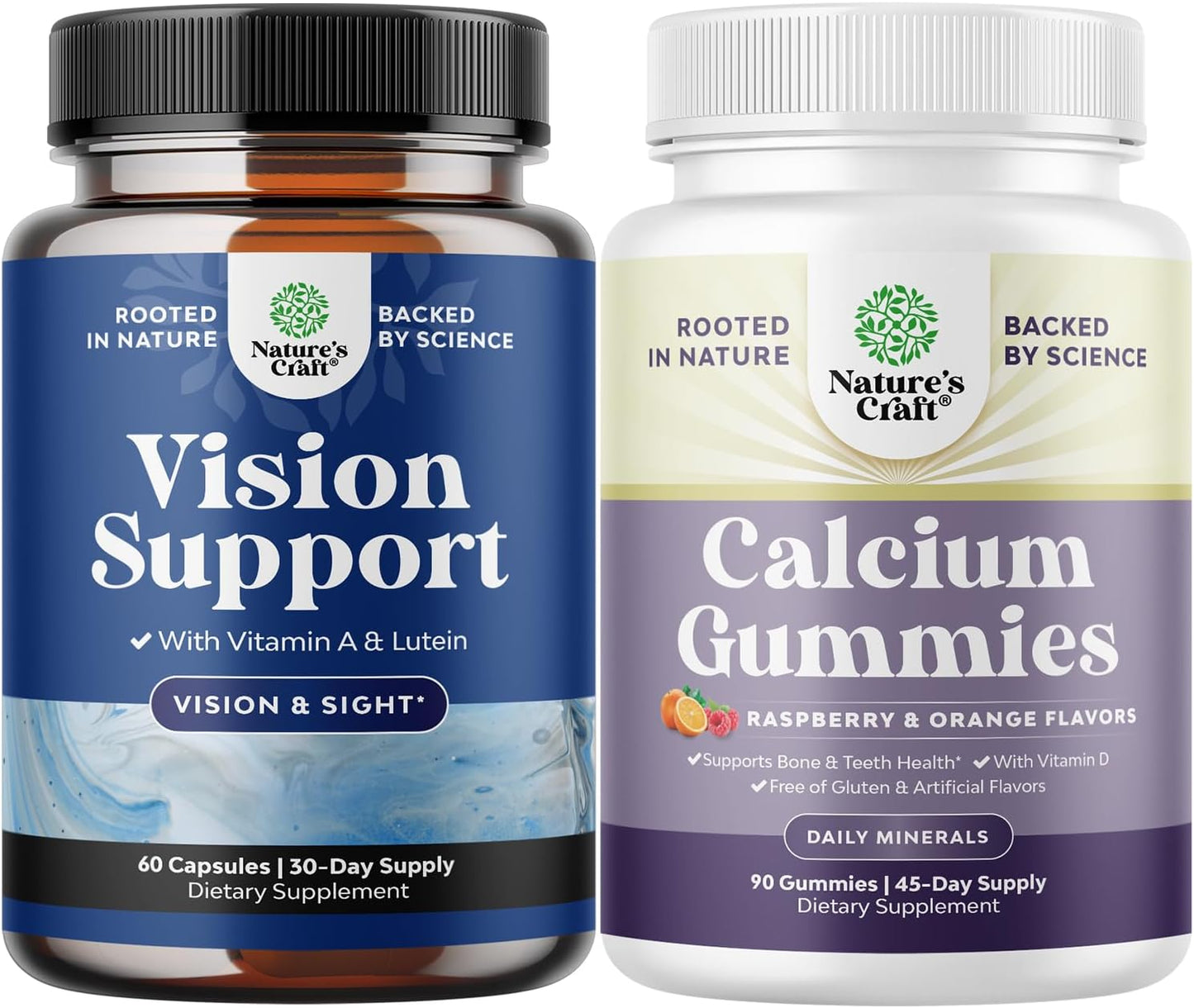 Eye Health and Calcium Bundle: Supplements for Vision, Dry Eyes, Blue Light Protection, Bone Health, and Immune Support