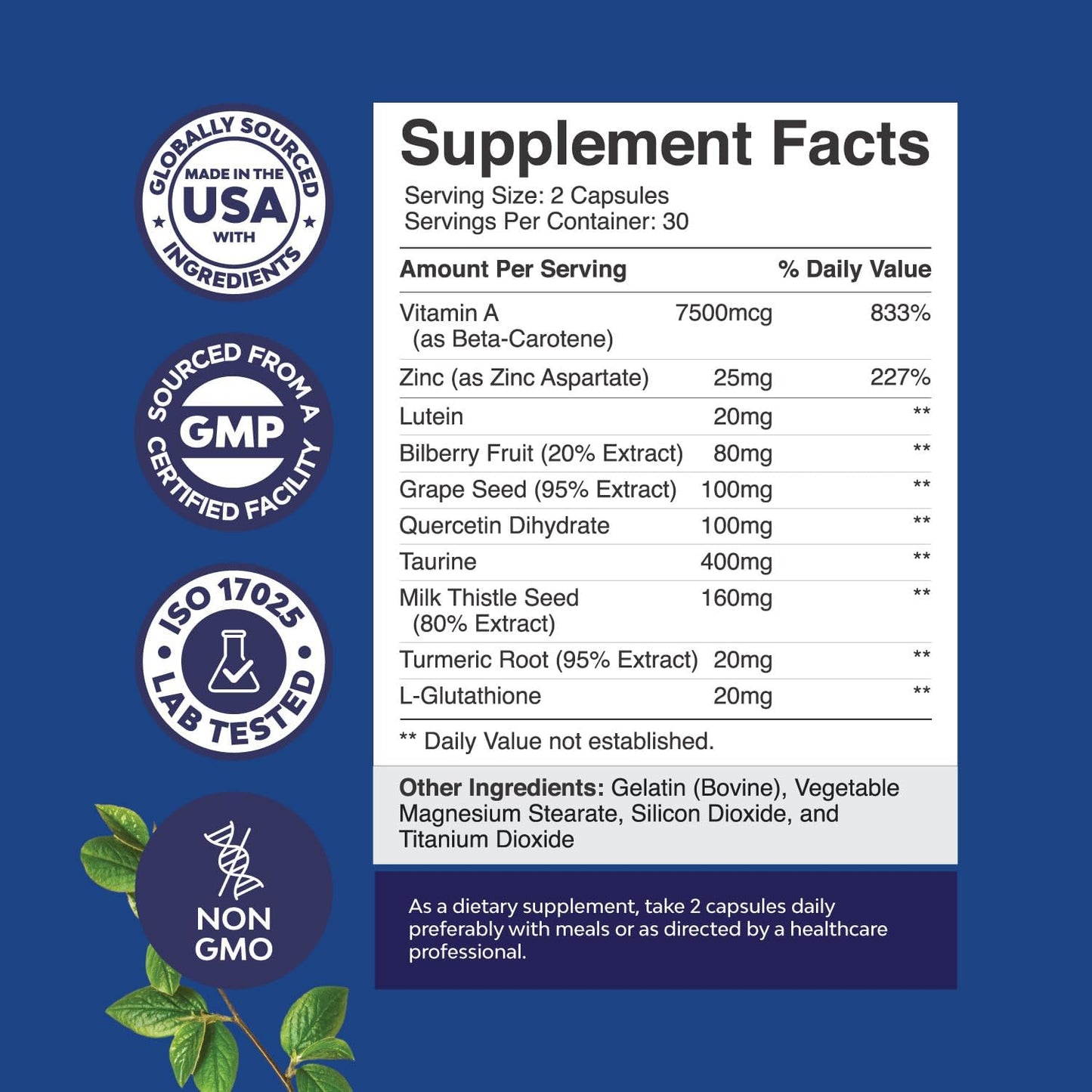 Eye Health and Calcium Bundle: Supplements for Vision, Dry Eyes, Blue Light Protection, Bone Health, and Immune Support