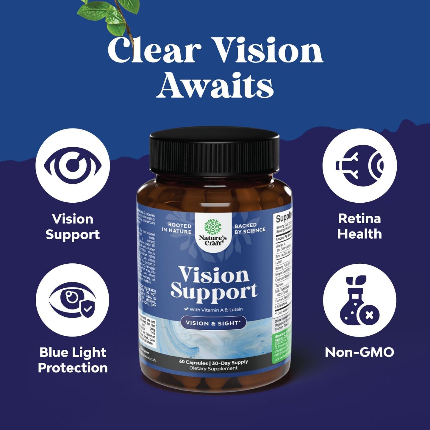 Eye Health and Calcium Bundle: Supplements for Vision, Dry Eyes, Blue Light Protection, Bone Health, and Immune Support