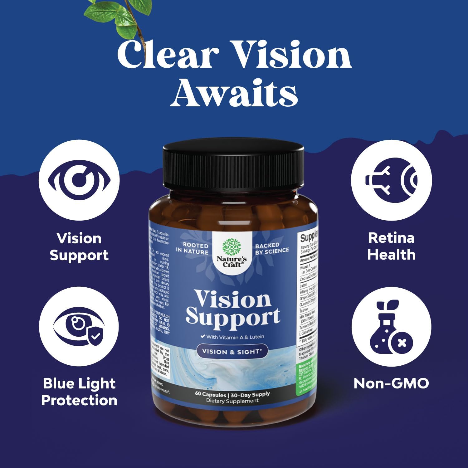 Eye Health and Calcium Bundle: Supplements for Vision, Dry Eyes, Blue Light Protection, Bone Health, and Immune Support