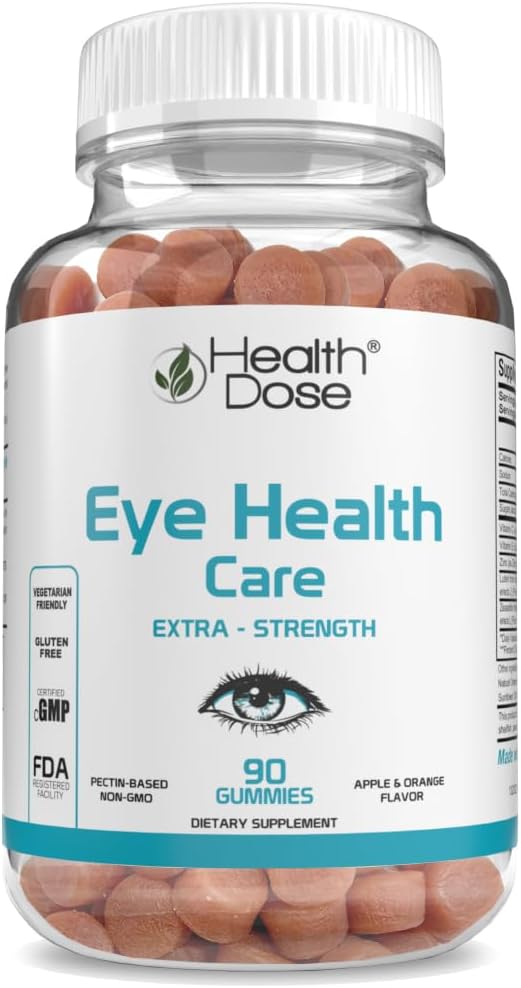 Eye Health Gummies with Lutein & Zeaxanthin for Eye Strain, Dry Eyes, Visual Performance - Apple & Orange Flavor - 90 Gummies