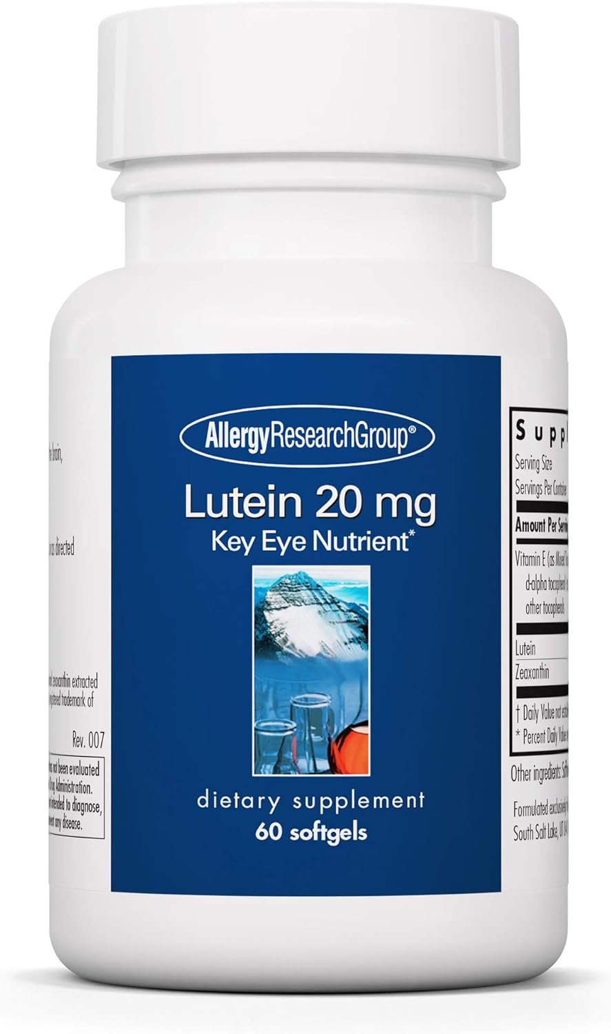 Eye Health Supplement - Allergy Research Group Lutein & Zeaxanthin Softgels for Eyes, 20mg, 60 Count, Vision Support