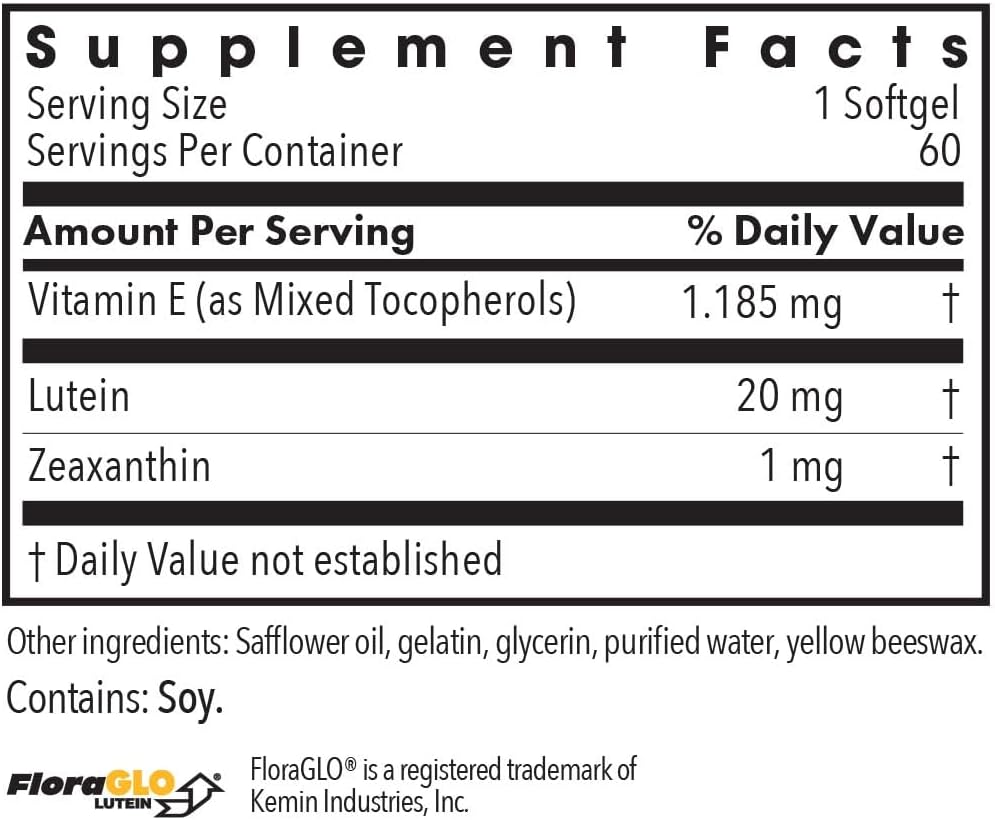 Eye Health Supplement - Allergy Research Group Lutein & Zeaxanthin Softgels for Eyes, 20mg, 60 Count, Vision Support