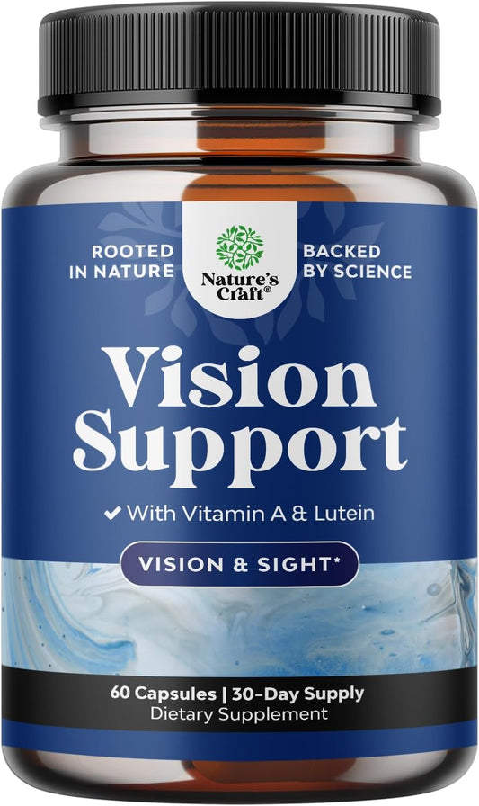 Eye Health Supplement for Adults - Lutein 20mg for Vision, Dry Eyes & Blue Light Protection - Includes Beta Carotene - Natures Craft