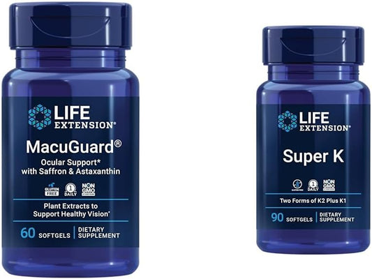 Eye Health Supplement with Lutein, Meso-Zeaxanthin, Saffron, and Astaxanthin + Vitamin K1 K2 MK-7 MK-4 C - 60 Eye Health Capsules + 90 Softgels