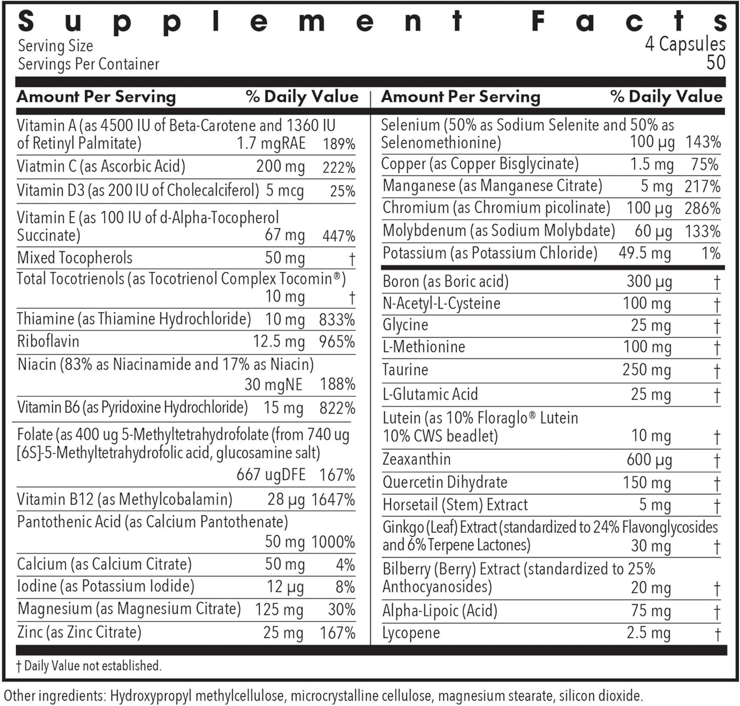 Eye Health Supplement with Vitamins for Adults - OcuDyne II, Vision Support Multivitamin with QuatreActiv Folate & FloraGLO Lutein - 200 Count